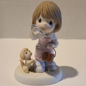 Precious Moments Collectors Club 2010 Girl with Puppy Figurine - Pink and Cream